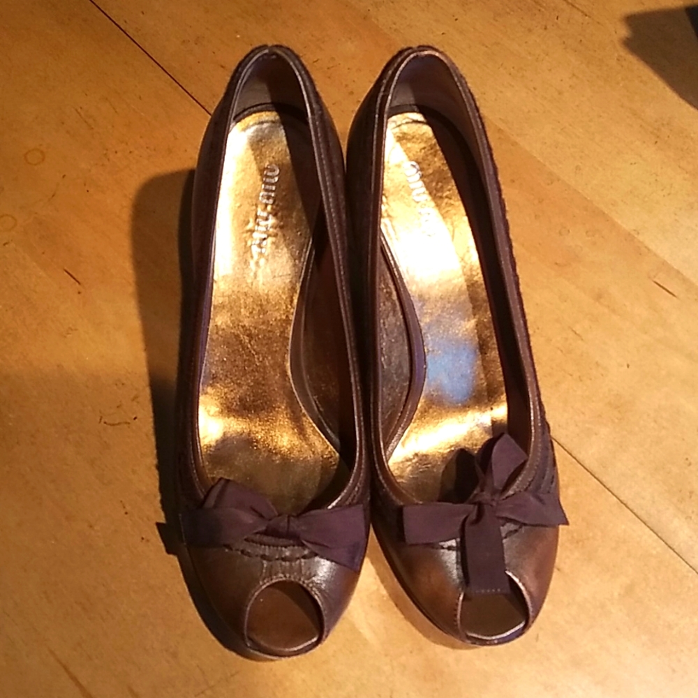 Miu Miu brown Peep Toe Wedges